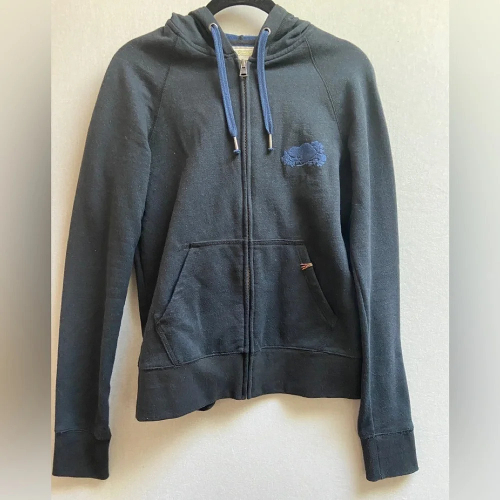 Roots By Playback Recycled Cotton Blend Full Zip Hoodie Black Blue Size M